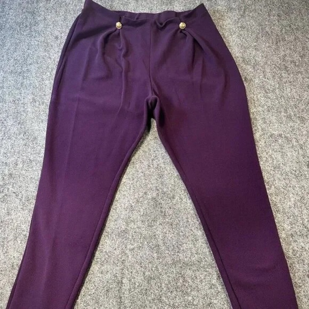 Purple High-Waisted Pants with Gold Buttons